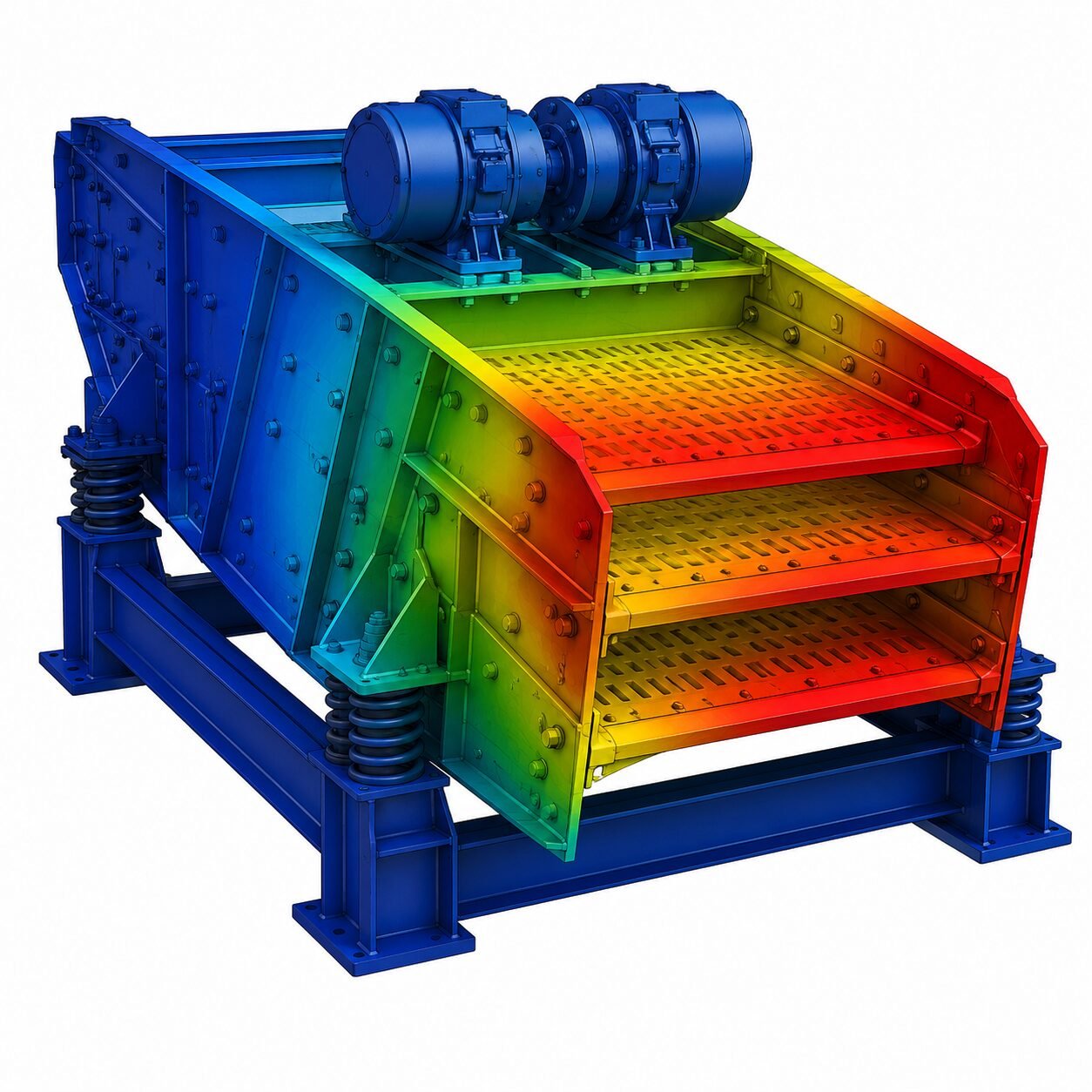 Finite Element Analysis stress distribution simulation on a vibrating screen machine structure